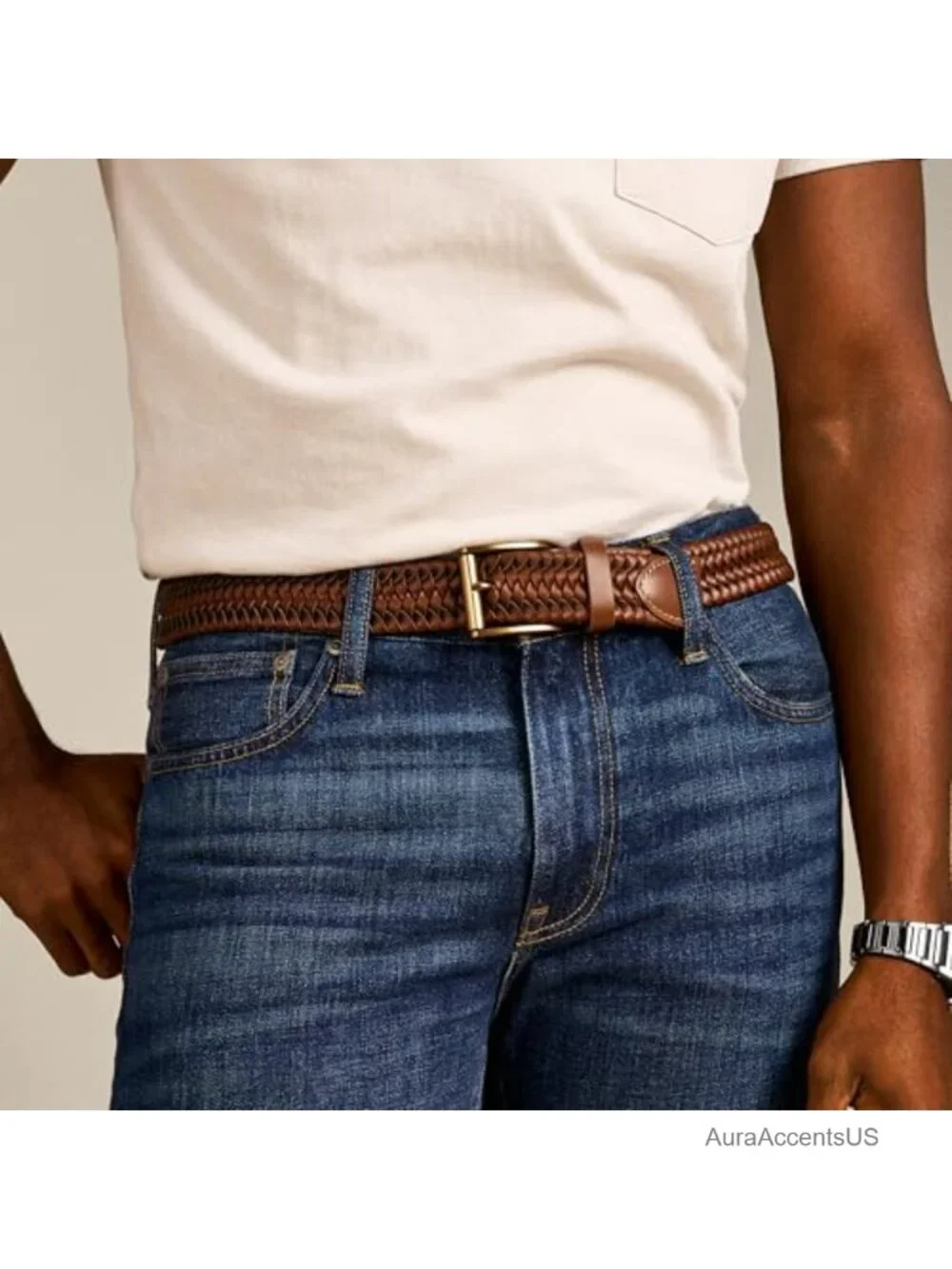 Men's Fossil Brown Leather Belt 1.25in Old English Brass Buckle